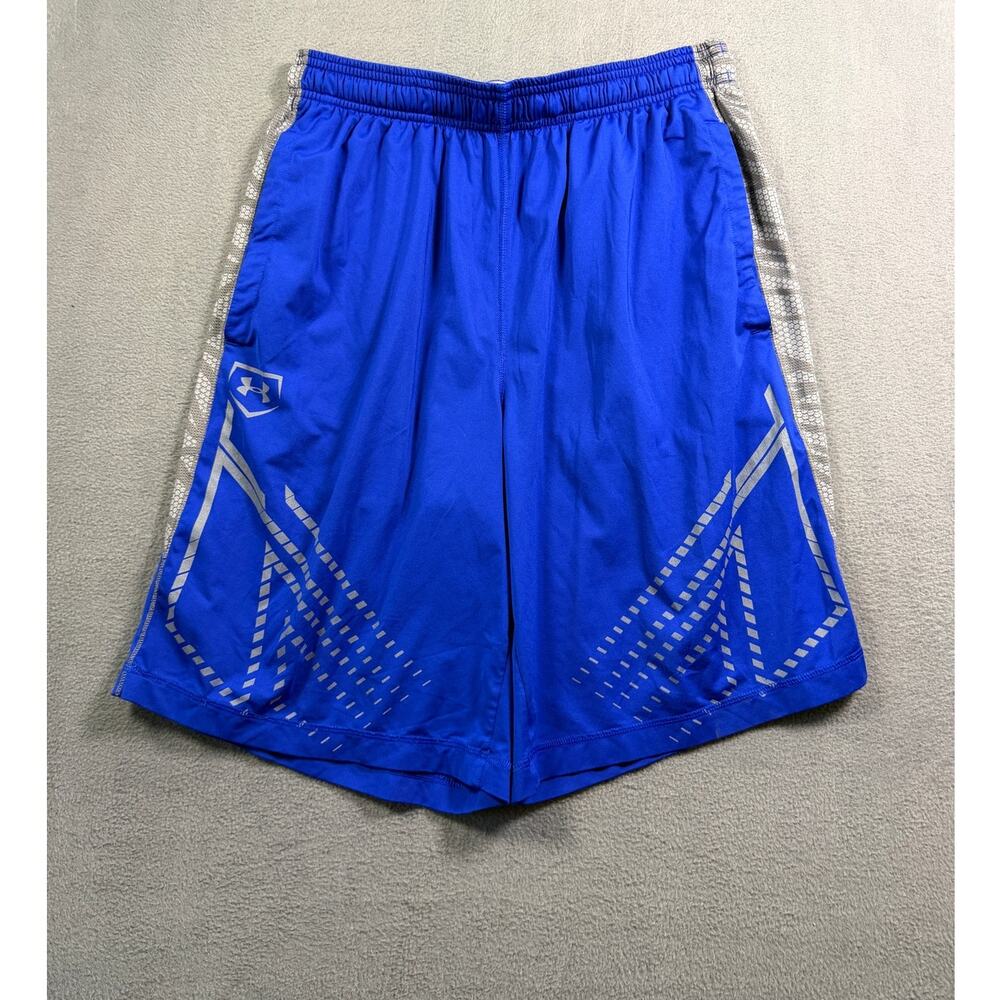 Under Armour Mens Medium Blue Graphic Athletic Basketball‎ Shorts Pockets Gym M